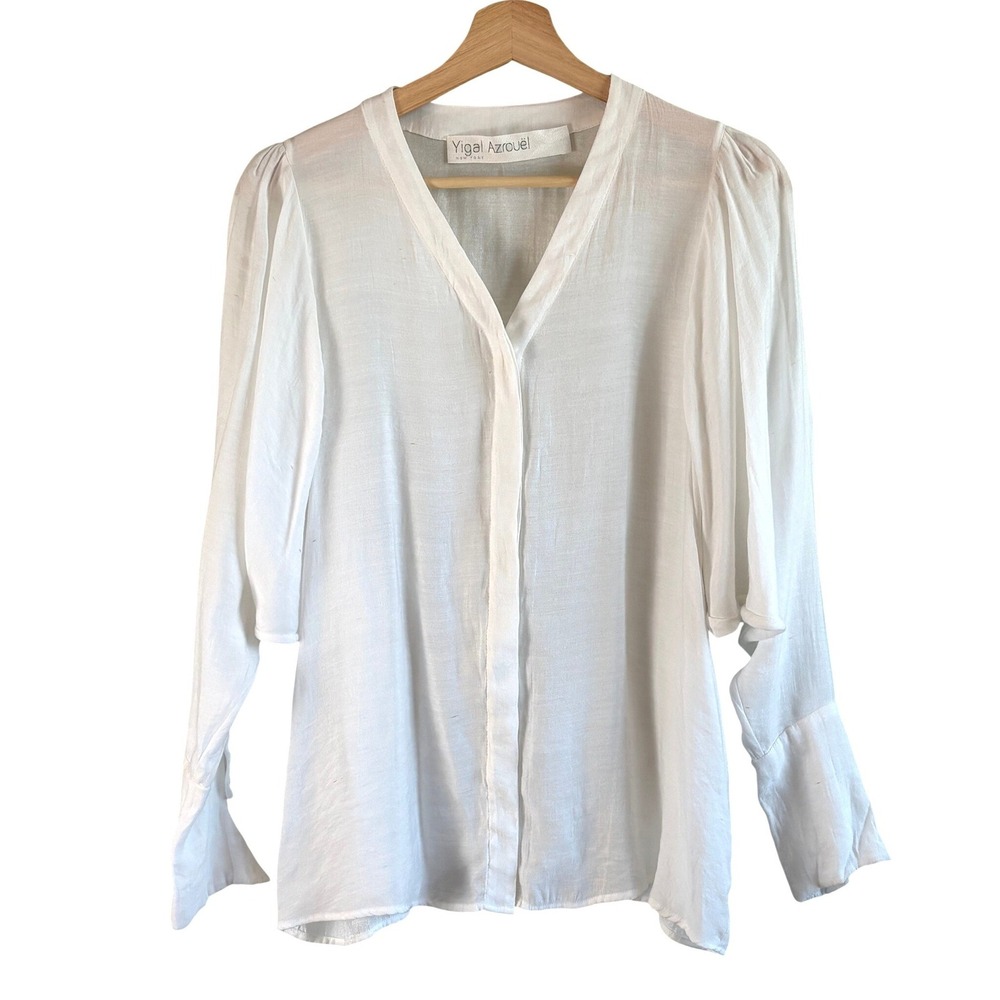 Yigal Azrouel Blouse White Womens Brand Size 0 US S Viscose V-Neck Top